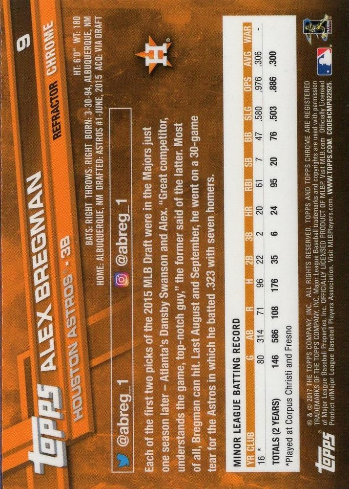 2017 Topps Chrome Prism Refractor RC Alex Bregman #9 Houston Astros