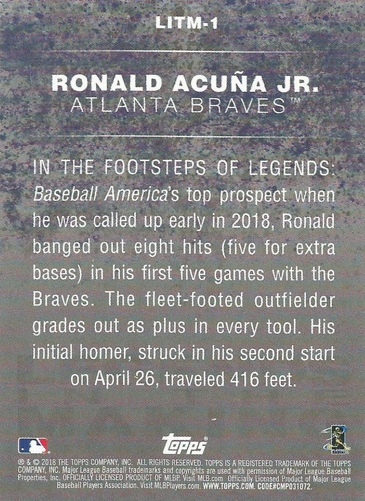 2018 Topps Update Legends in the Making RC Ronald Acuña Jr #LITM-1 Atlanta Braves