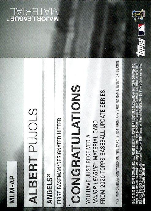 2020 Topps Update Material Relics Albert Pujols #MLM-AP Los Angeles Angels