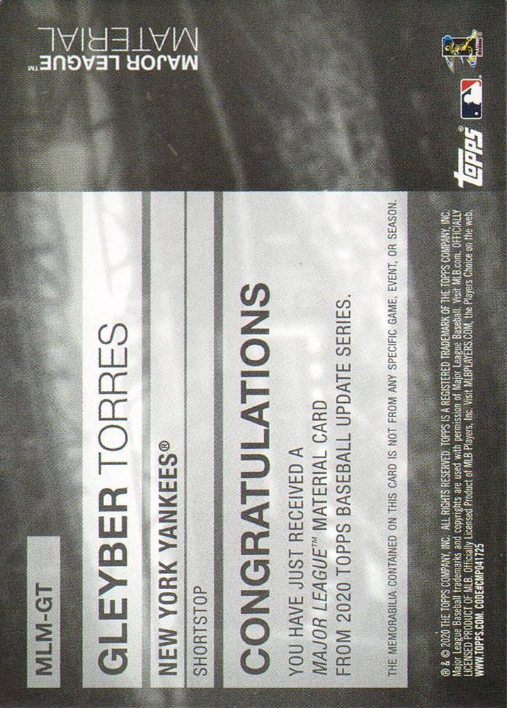 2020 Topps Update Material Relics Gleyber Torres #MLM-GT New York Yankees