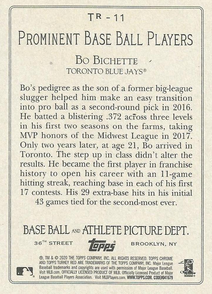 2020 Topps Update Bo Bichette RC #TR-11 Toronto Blue Jays