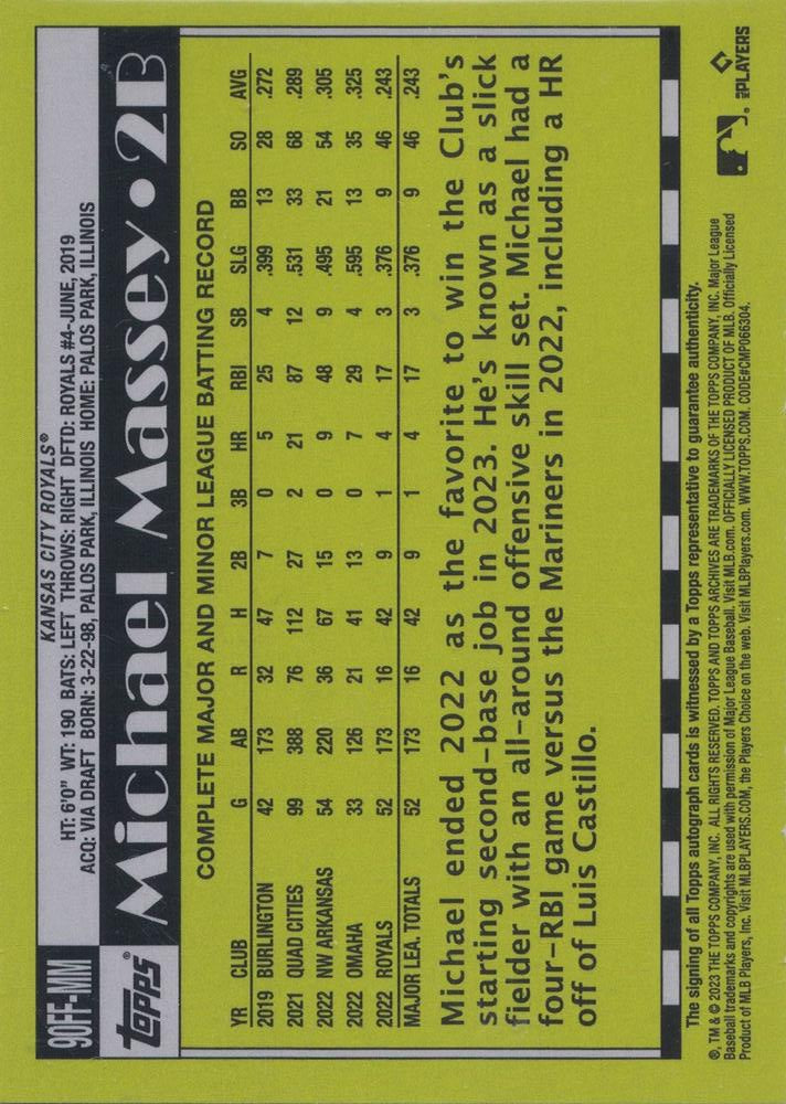 2023 Topps Archives Fan Favorites Autographs RC Michael Massey AU #90FF-MM Kansas City Royals