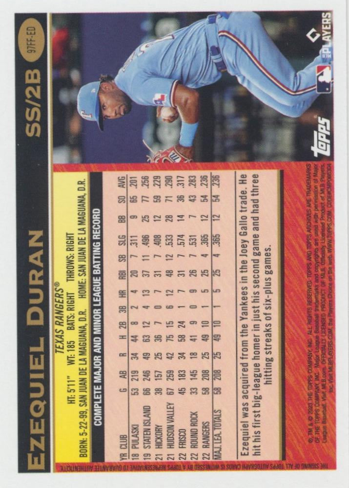 2023 Topps Archives Fan Favorites Autographs RC Ezequiel Duran AU #97FF-ED Texas Rangers