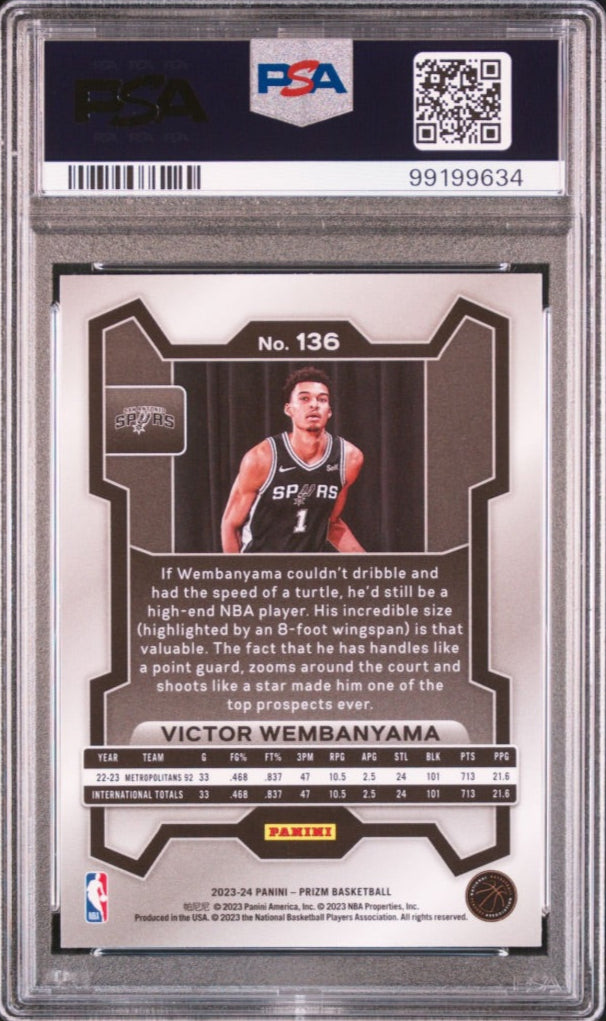 2023 Panini Prizm RC Victor Wembanyama San Antonio Spurs #136 PSA 9