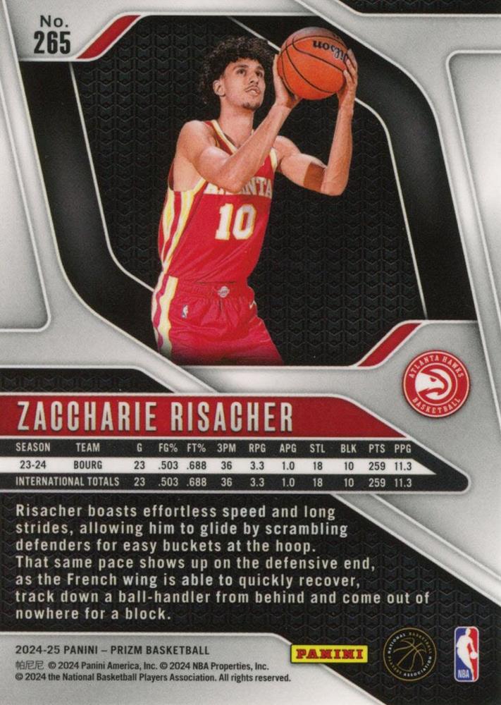 2024 Panini Prizm Zaccharie Risacher RC #265 Atlanta Hawks