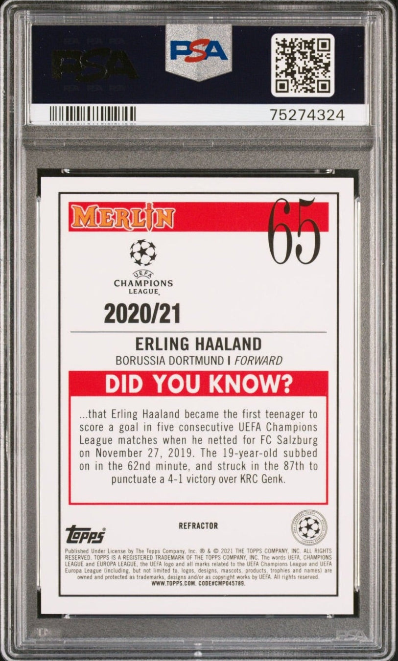2020 Topps Merlin Chrome UCC Erling Haaland Refractor #65 PSA 9 BVB Dortmund