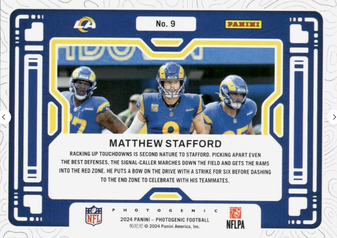 2024 Panini Photogenic A Different View Matthew Stafford #9 Los Angeles Rams
