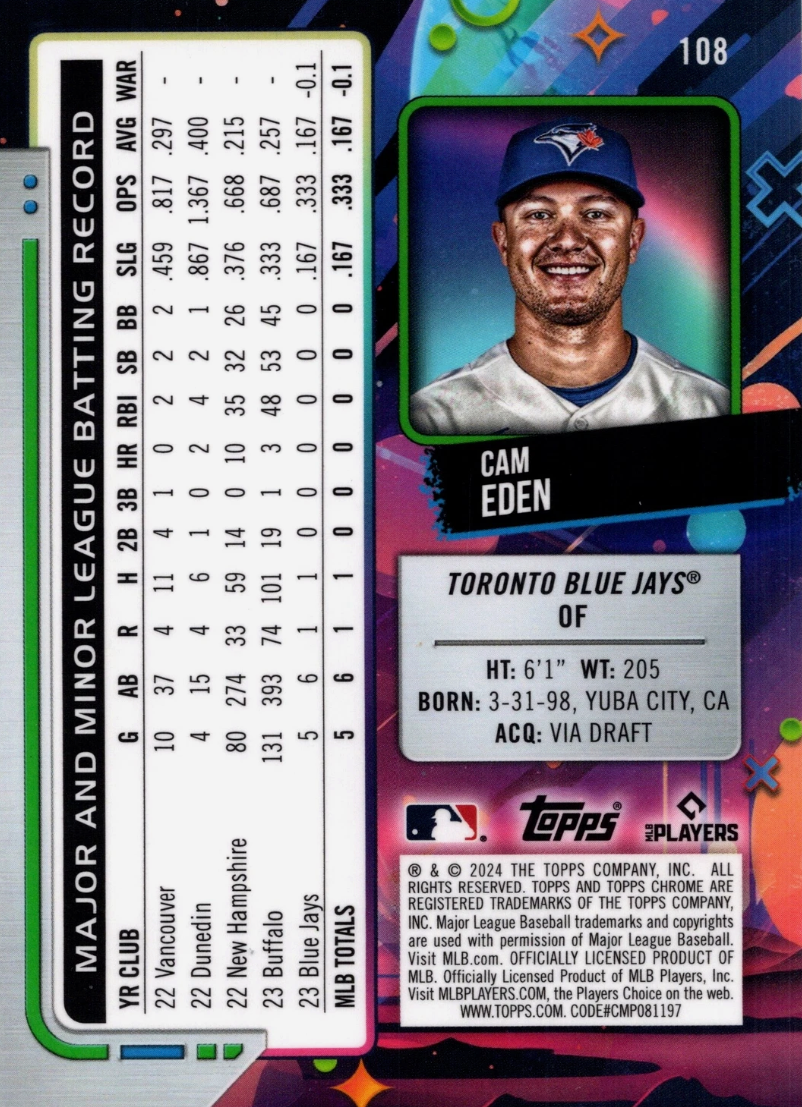 2024 Topps Cosmic Chrome Cam Eden RC Toronto Blue Jays #108
