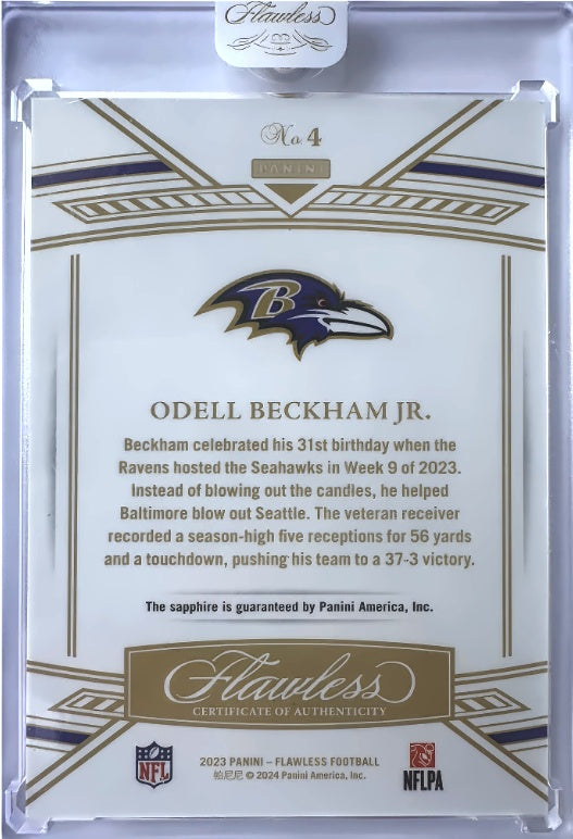 2023 Panini Flawless Sapphire Odell Beckham Jr. /15 #4 Baltimore Ravens