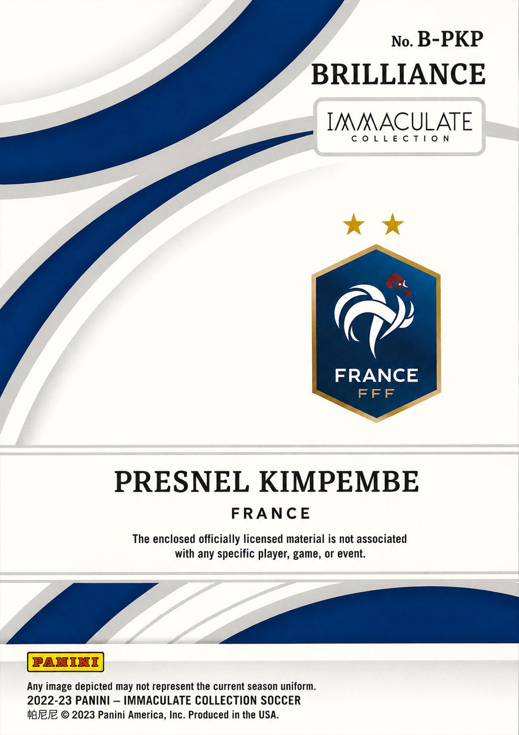 2022 Panini Immaculate Patch /8 Presnel Kimpembe #B-PKP France