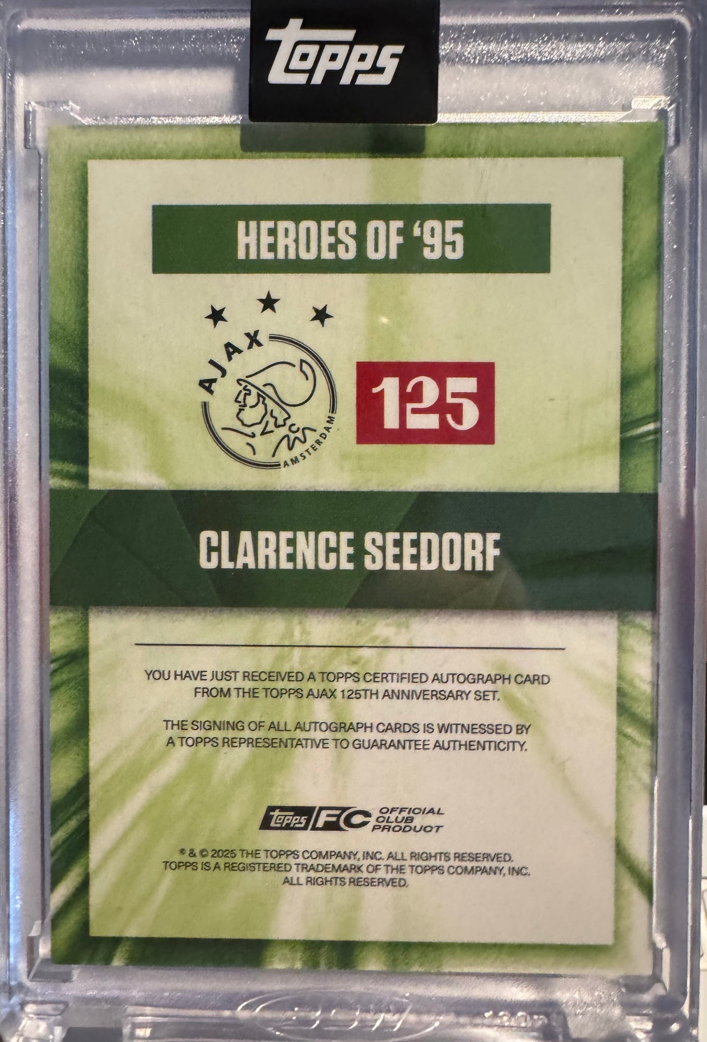 2024 Topps Ajax 125 Ans Green Heroes Autograph /99 Clarence Seedorf Ajax