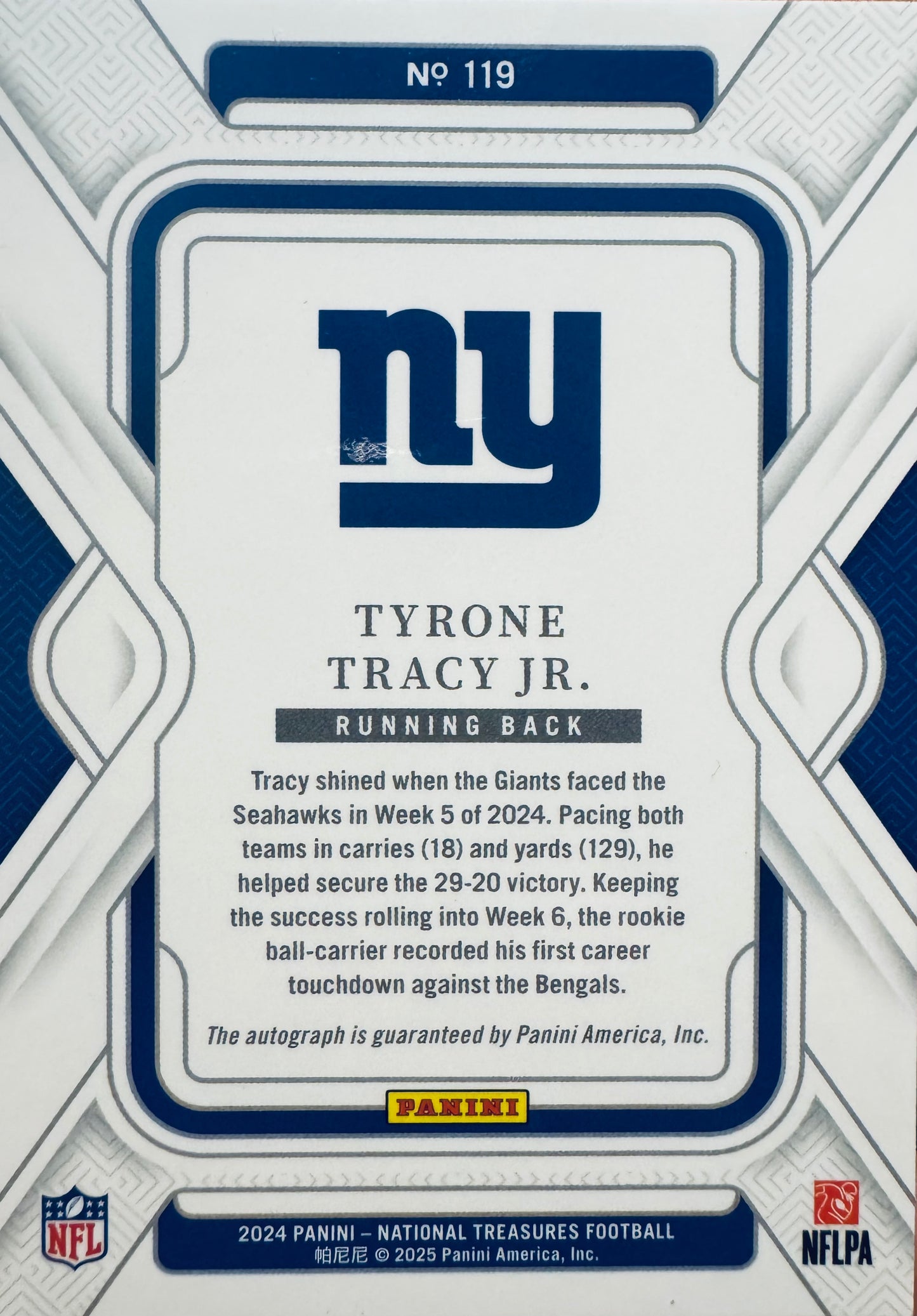 2024 Panini National Treasures Autograph /35 Tyrone Tracy Jr. RC #119 New York Giants