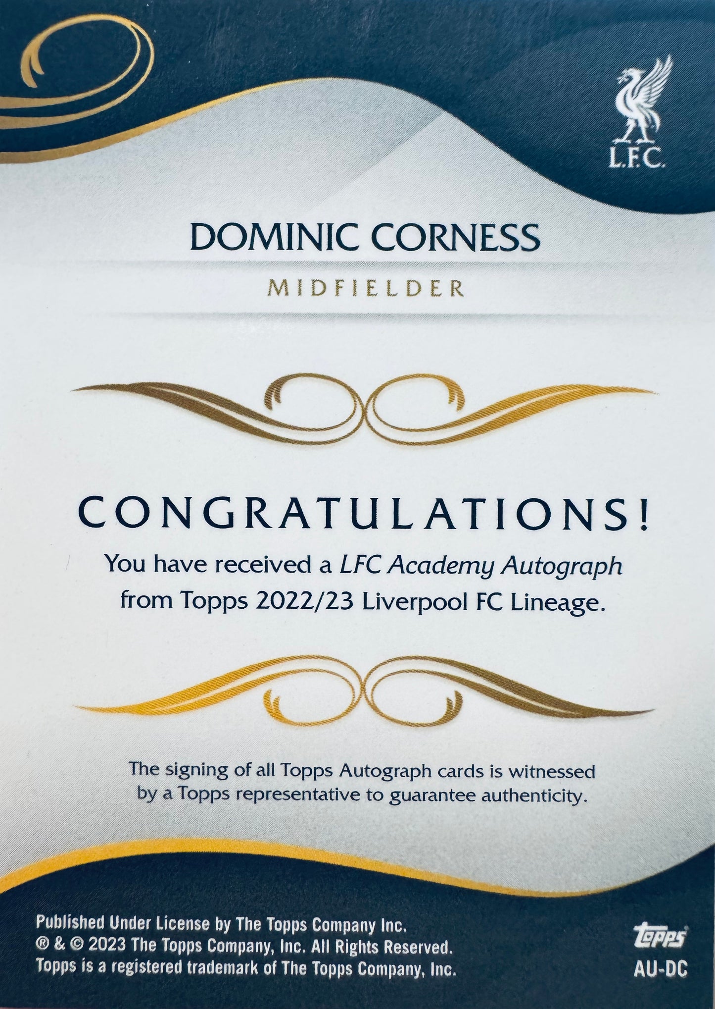 2022 Topps Lineage 1st Bowman Autograph Dominic Corness #AU-DC Liverpool