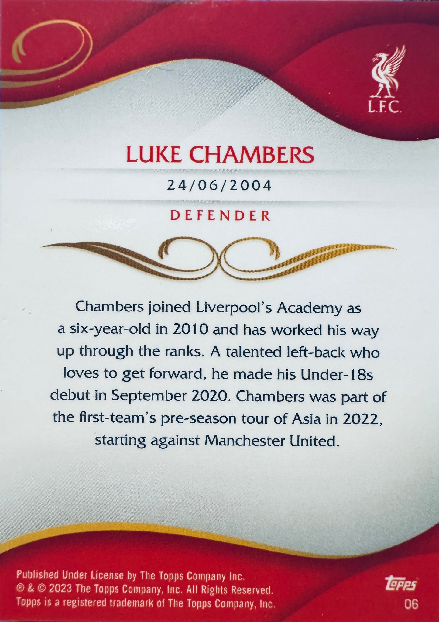 2022 Topps Lineage 1st Bowman Luke Chambers #06 Liverpool