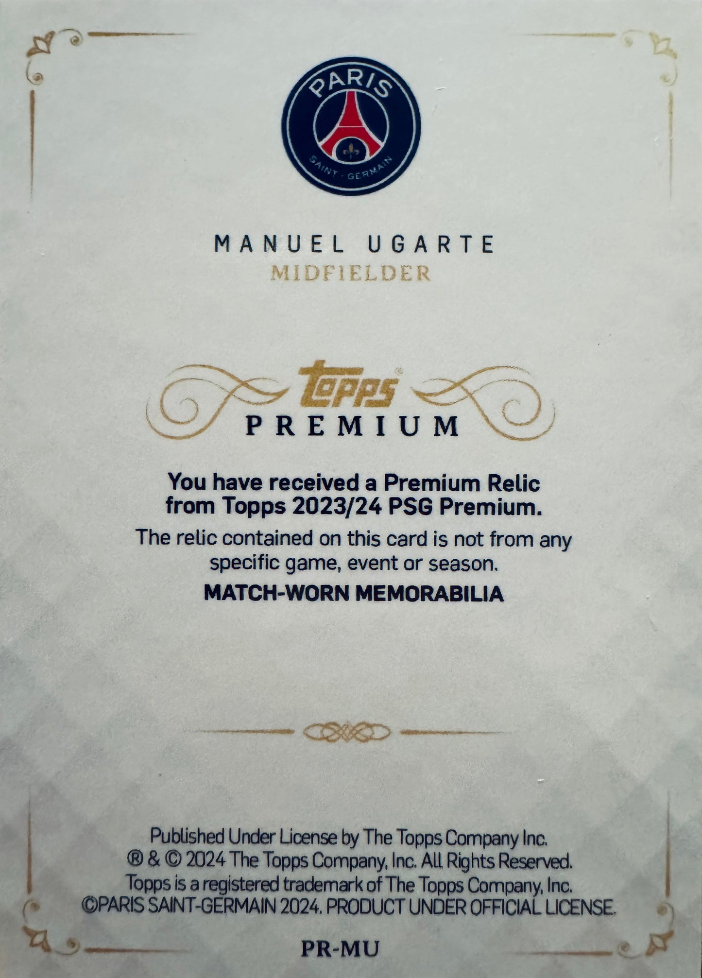 2023 Topps Premium Manuel Ugarte White Patch Black /10 #PR-MU PSG