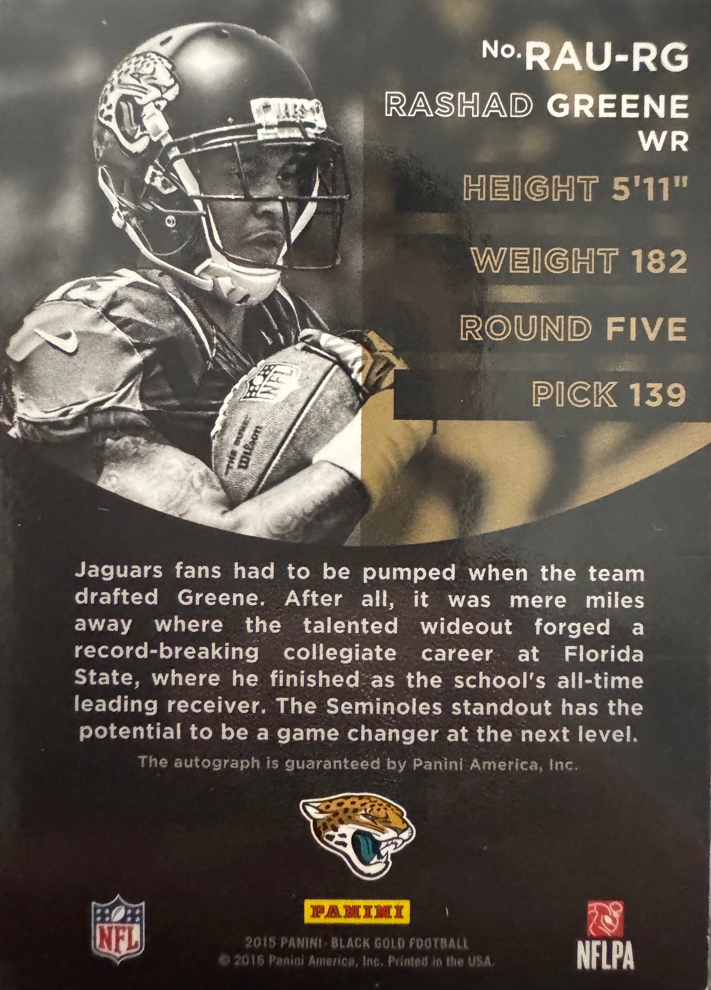 2015 Panini Black Gold RC Auto /99 Rashad Greene #RAU-RG Jacksonville Jaguars