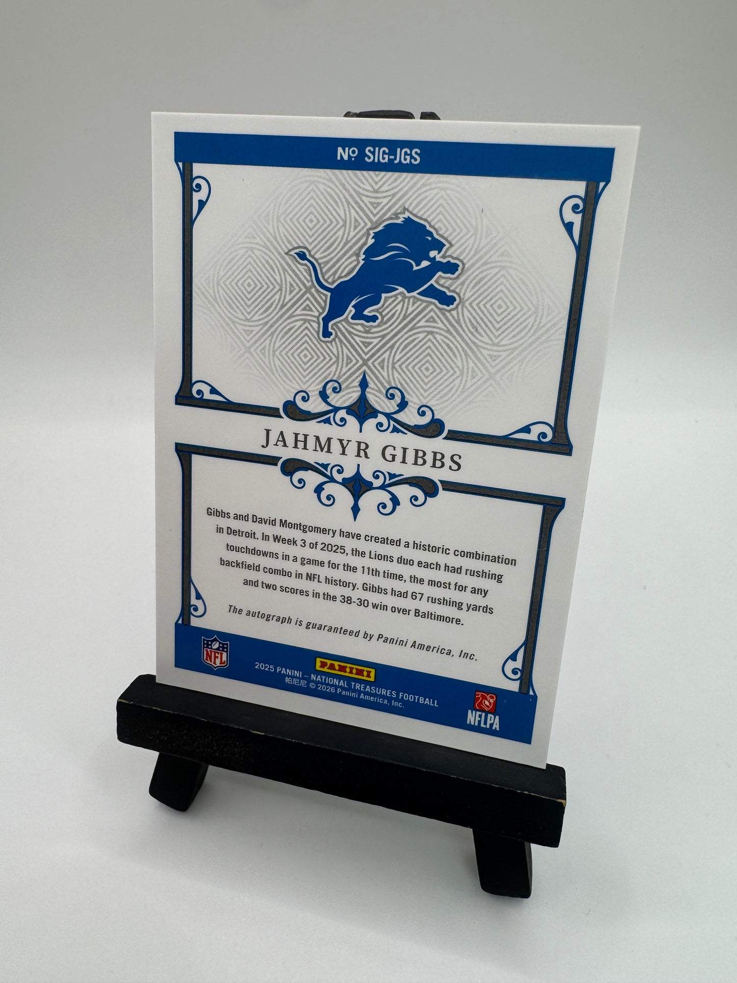 2025 Panini National Treasures Autograph /99 Jahmyr Gibbs #SIG-JGS Detroit Lions