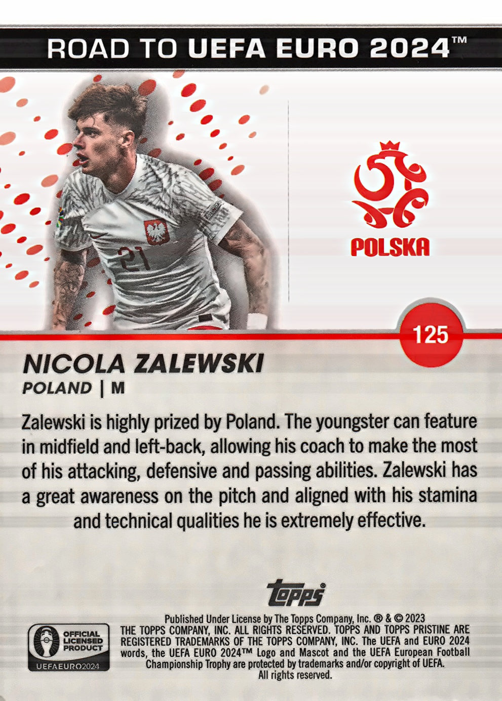 2023 Topps Pristine Road To Euro 2024 Nicola Zalewski #125 Poland