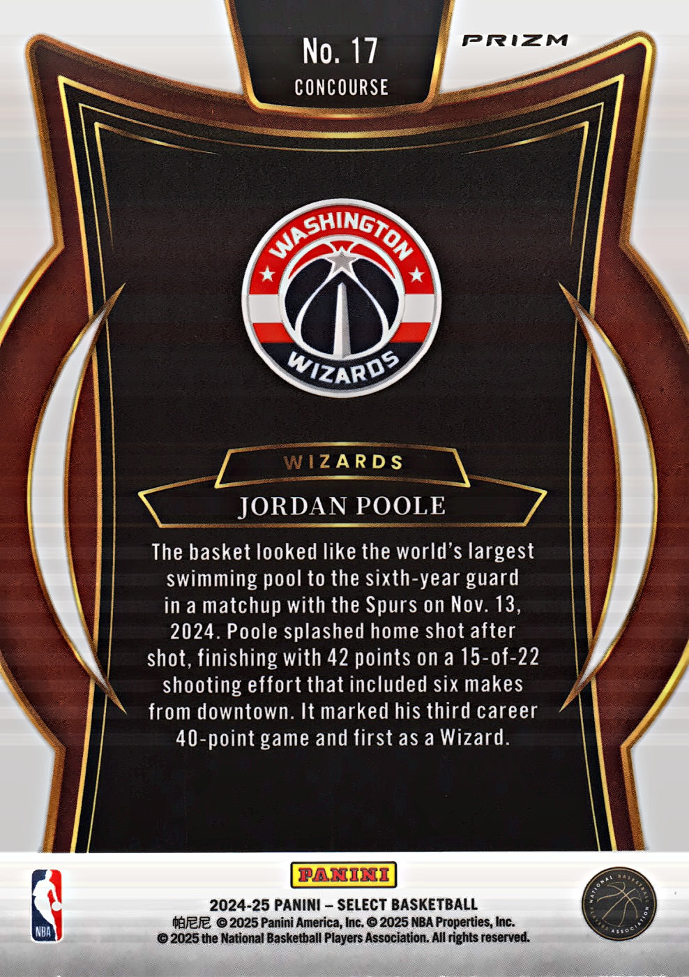 2024 Panini Select Red Cracked Ice Prizm Jordan Poole Concourse #17 Washington Wizards