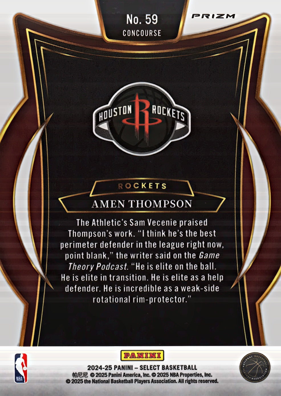 2024 Panini Select Red Cracked Ice Prizm Amen Thompson Concourse #59 Houston Rockets