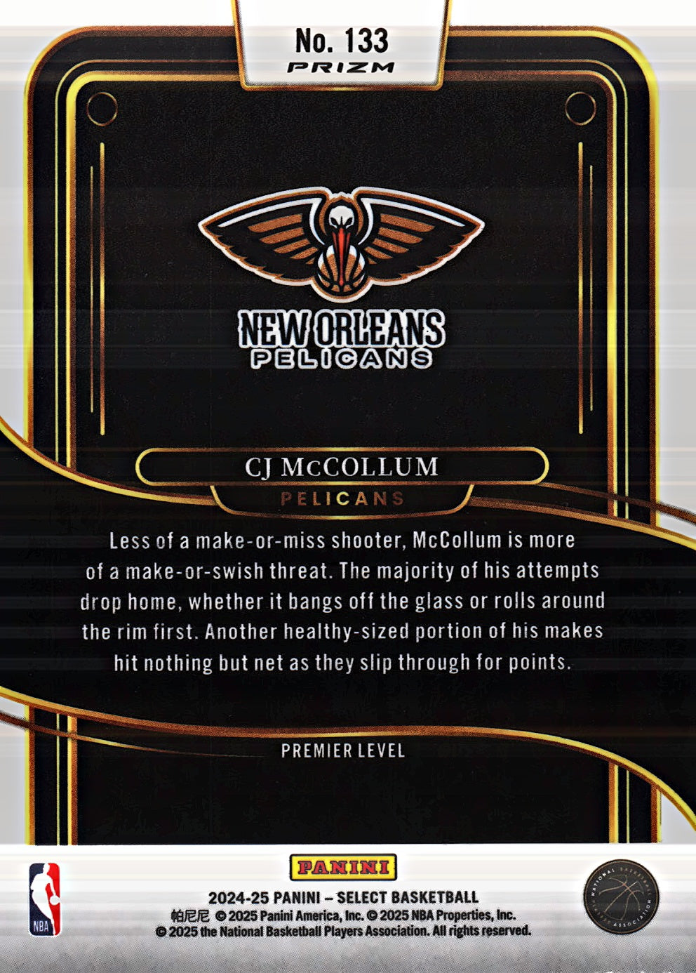 2024 Panini Select Red Cracked Ice Prizm CJ McCollum Premier #133 New Orleans Pelicans