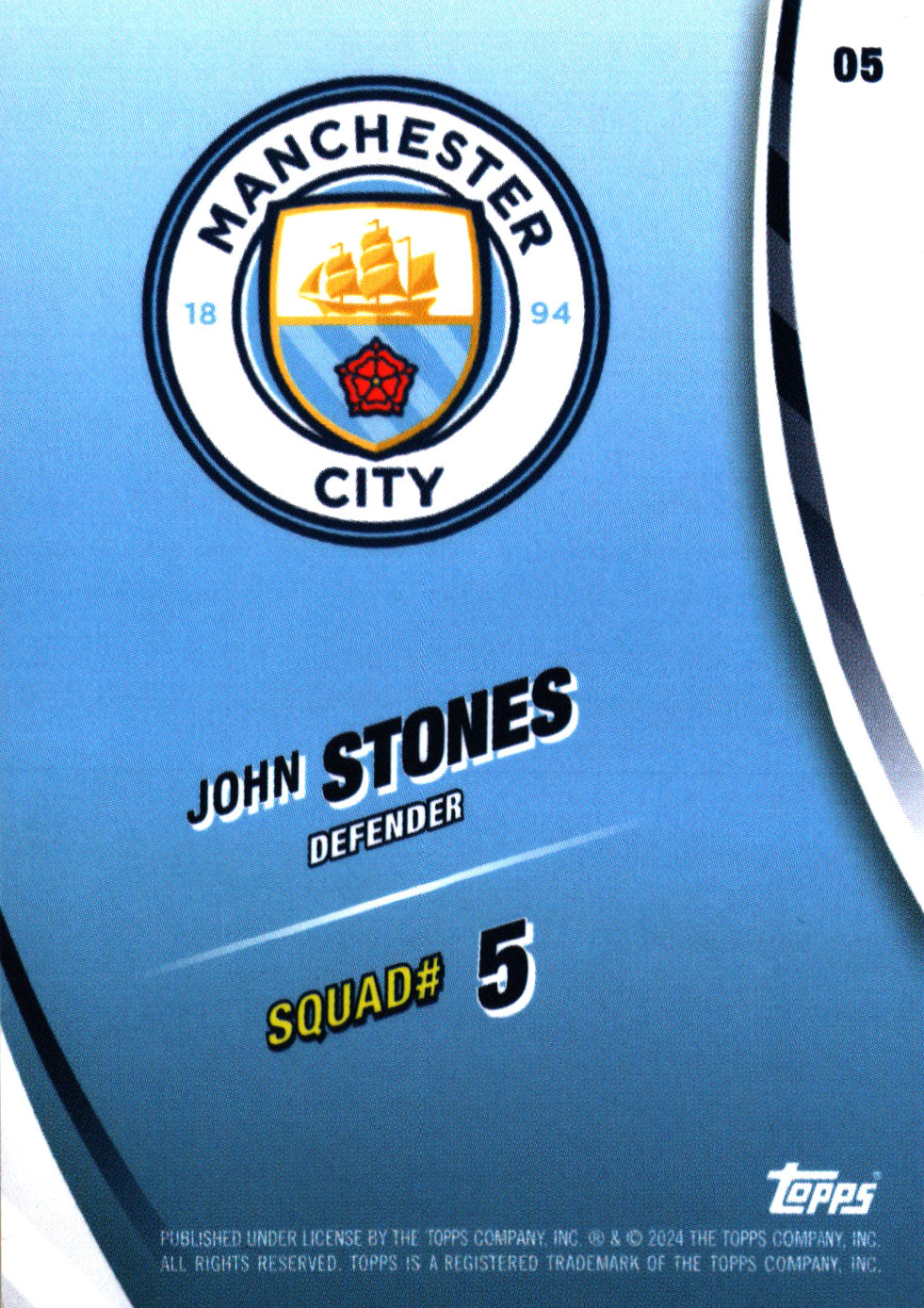 2024 Topps Blue Moon Manchester City John Stones #5 Manchester City