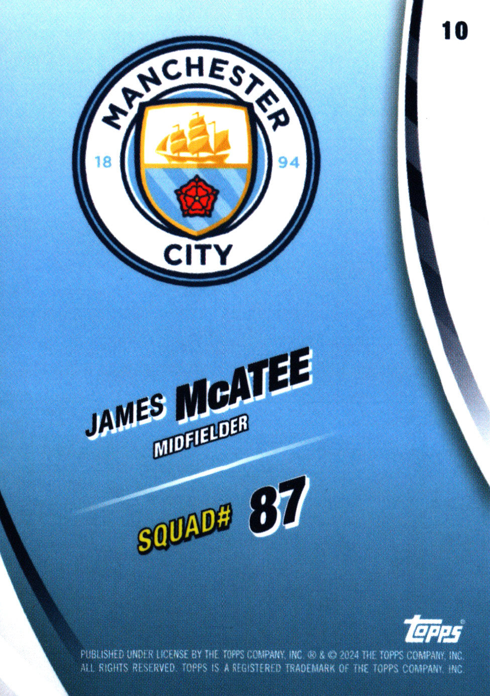 2024 Topps Blue Moon Manchester City James McAtee #10 Manchester City