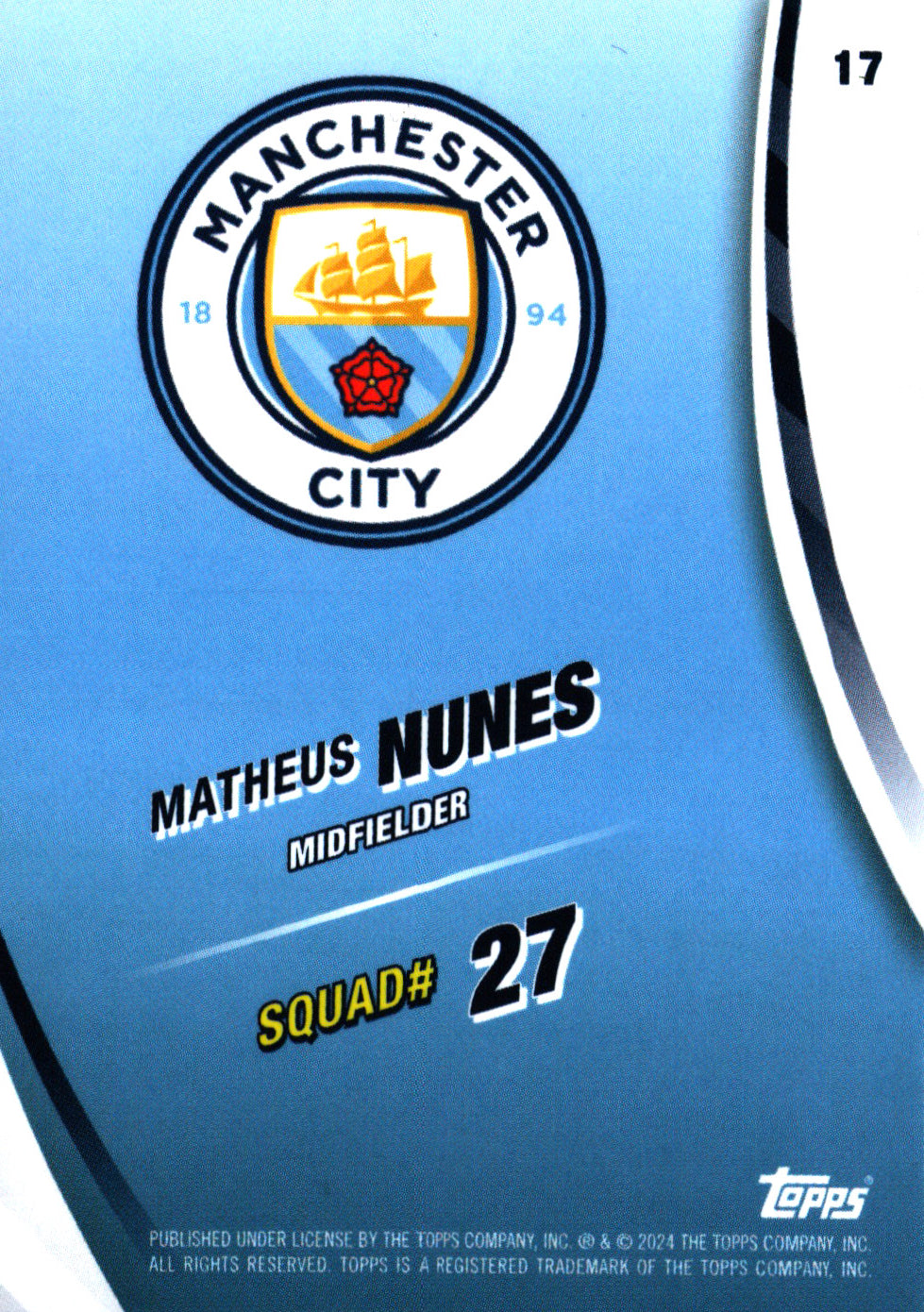 2024 Topps Blue Moon Manchester City Matheus Nunes #17 Manchester City