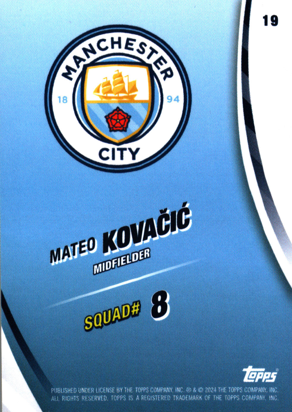 2024 Topps Blue Moon Manchester City Mateo Kovacic #19 Manchester City