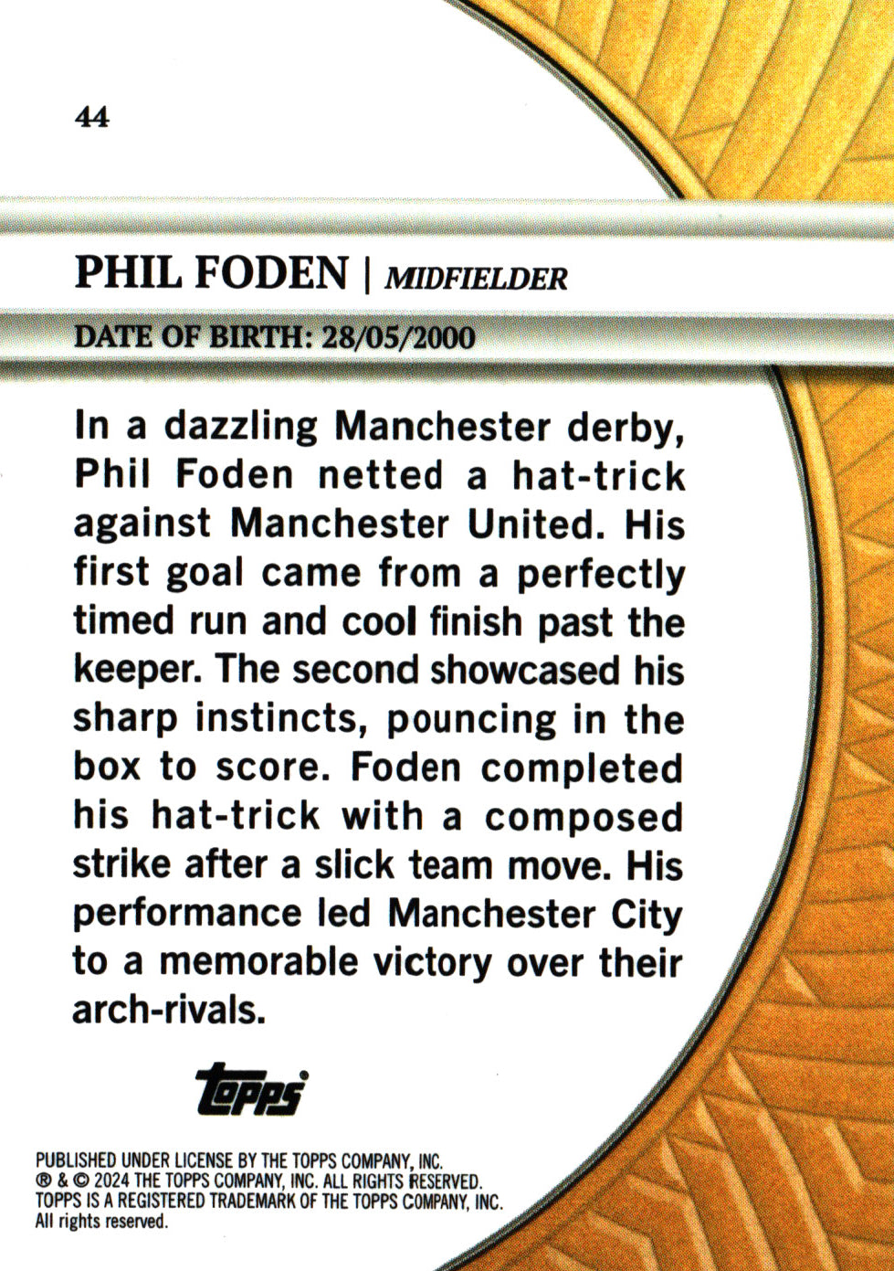 2024 Topps Blue Moon Manchester City Phil Foden GM #44 Manchester City