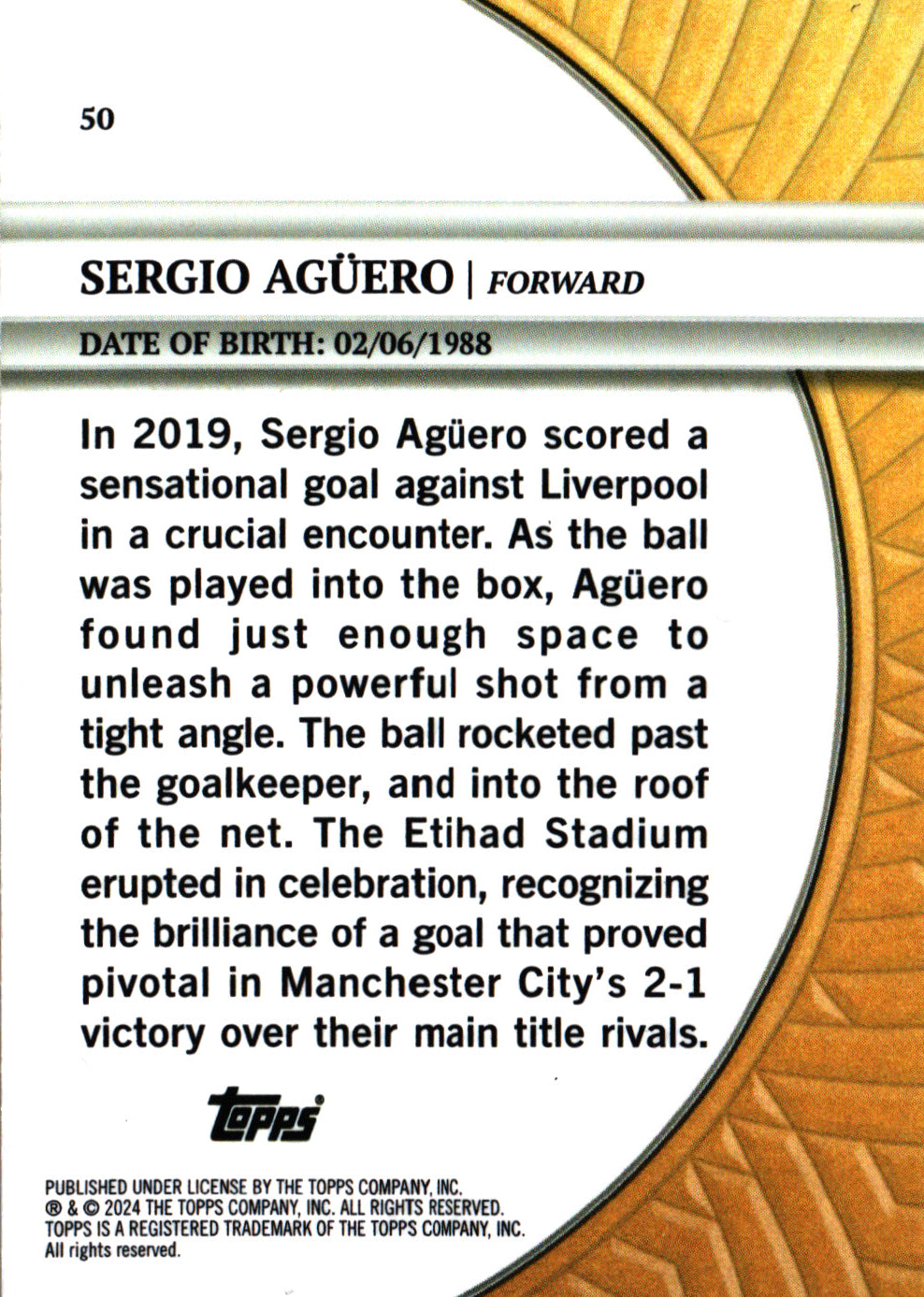 2024 Topps Blue Moon Manchester City Sergio Aguero GM #50 Manchester City