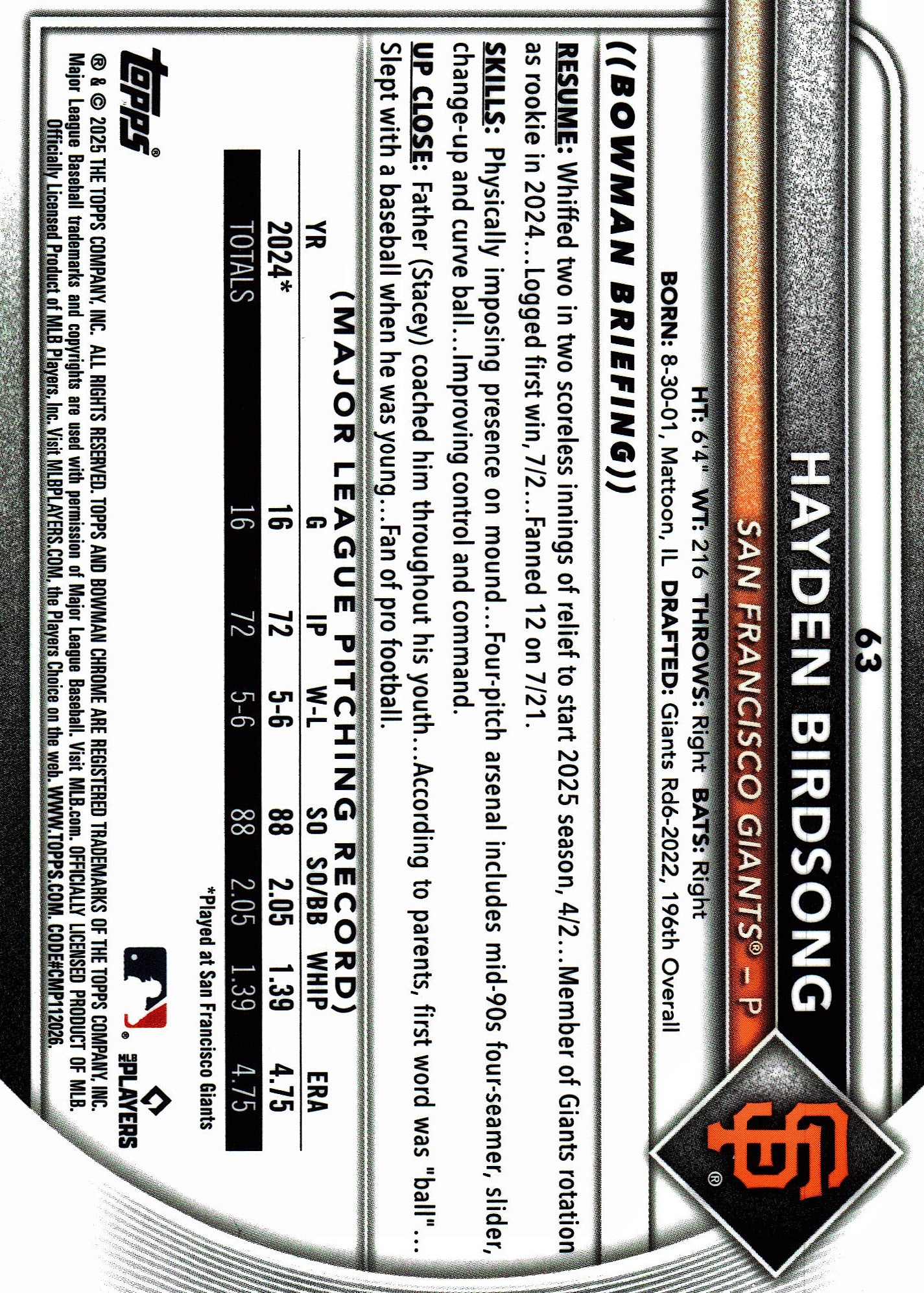 2025 Topps Bowman Chrome Blue Geometric /150 Hayden Birdsong #63 San Francisco Giants