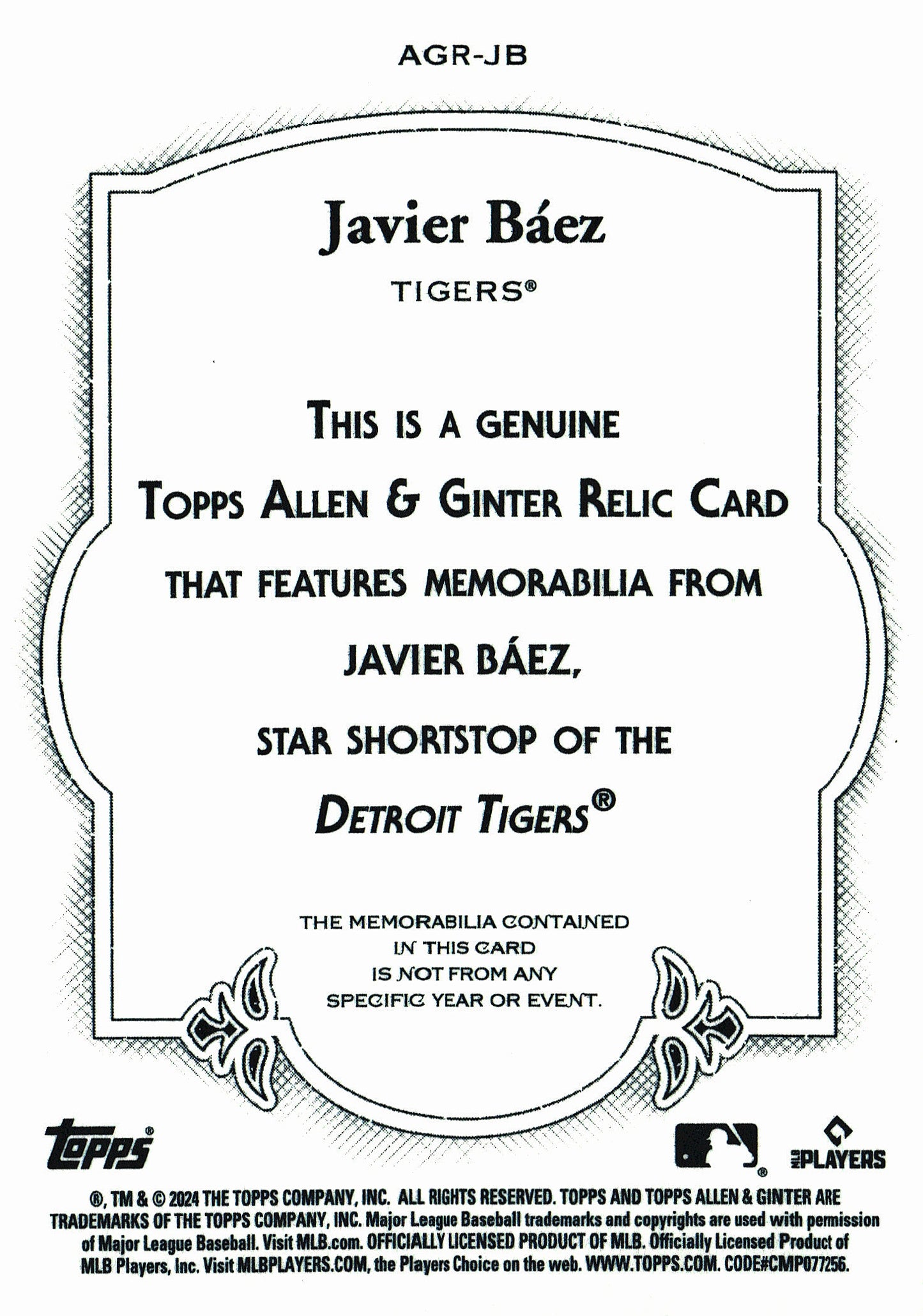 2024 Topps Allen & Ginter Relic Javier Baez #AGR-JB Detroit Tigers