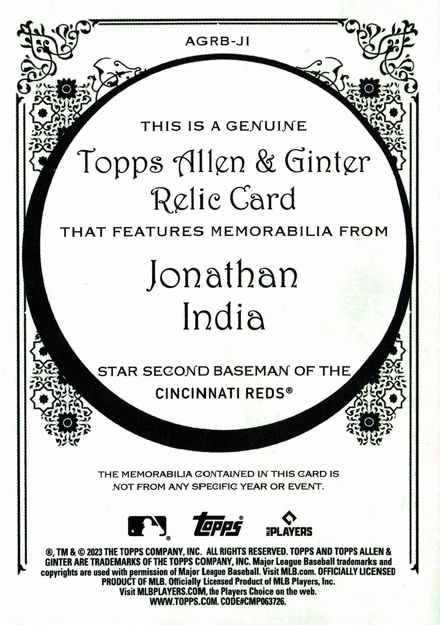 2023 Topps Allen & Ginter Relic Jonathan India #AGRB-JI Cincinnati Reds