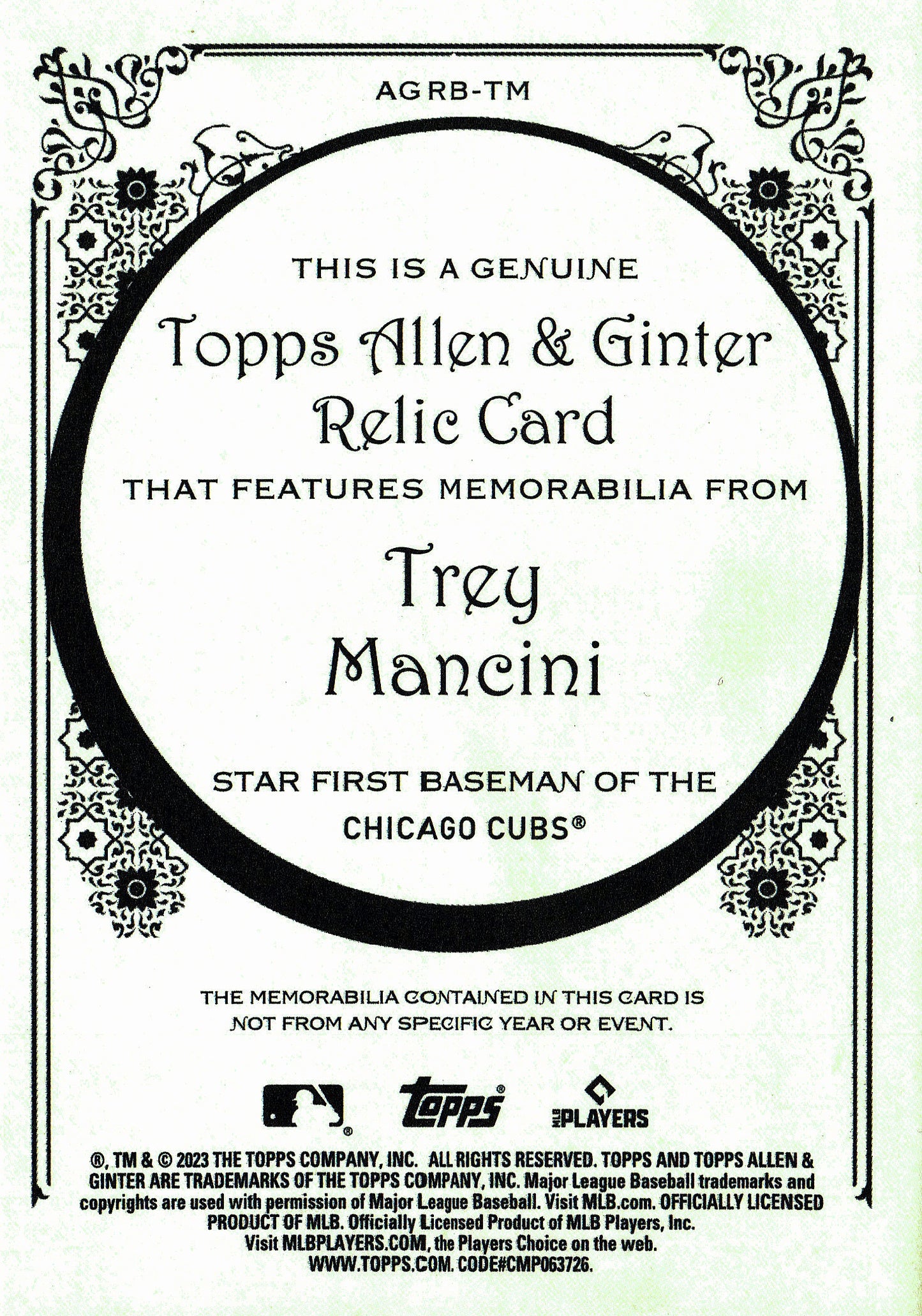 2023 Topps Allen & Ginter Relic Trey Mancini #AGRB-TM Chicago Cubs