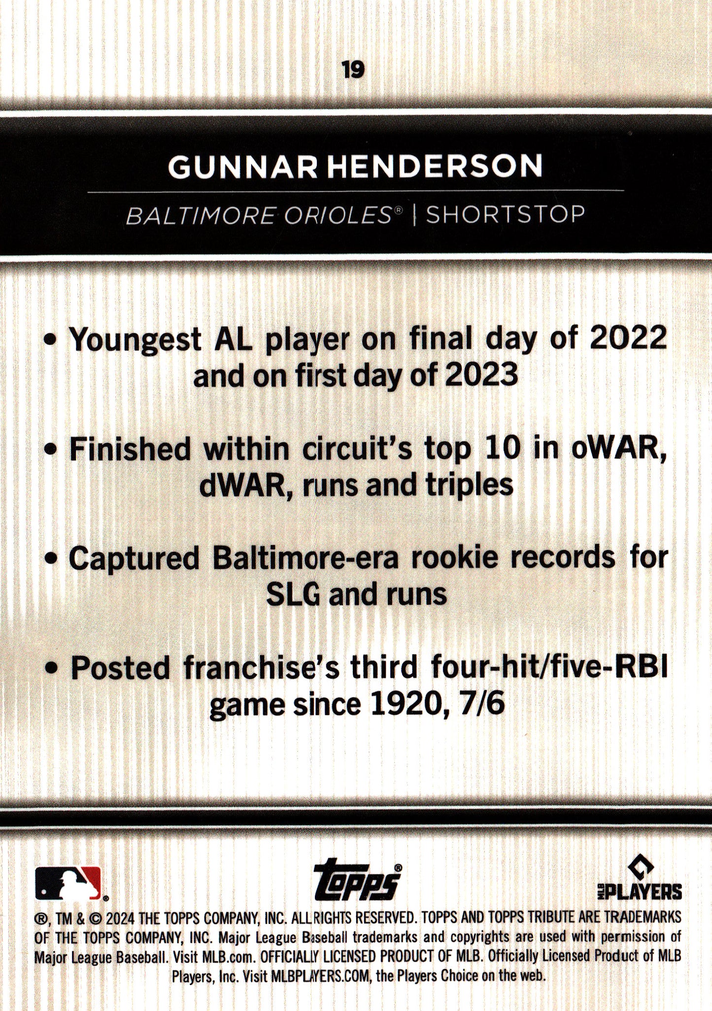 2024 Topps Tribute Green /99 Gunnar Henderson #19 Baltimore Orioles