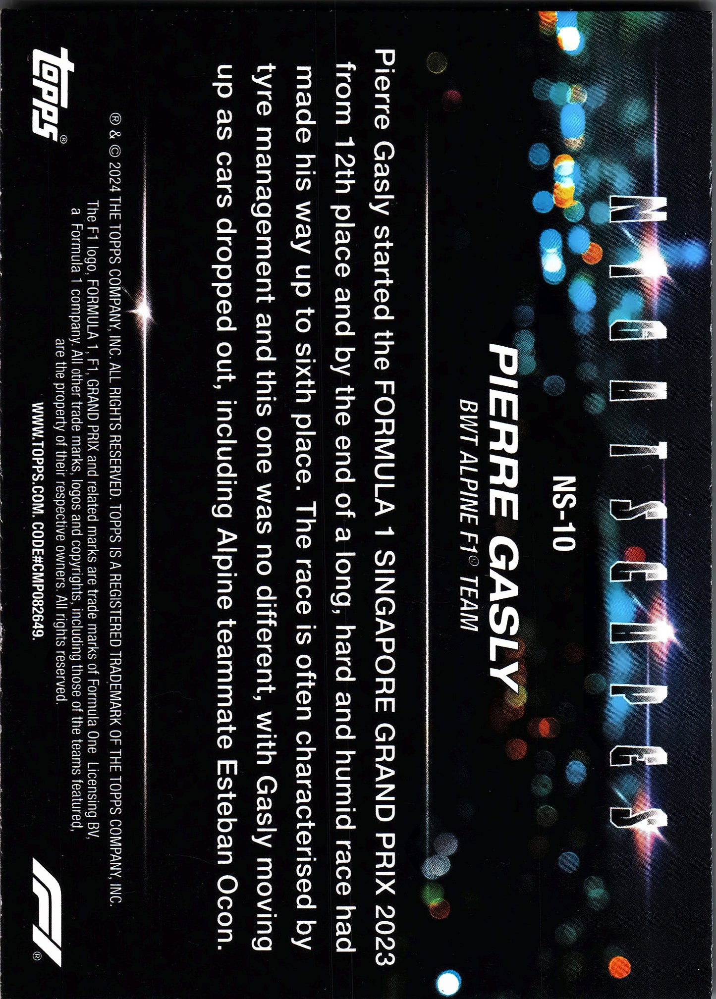 2024 Topps Paddock Pass Formula 1 Nightscapes Pierre Gasly #NS-10 Alpine