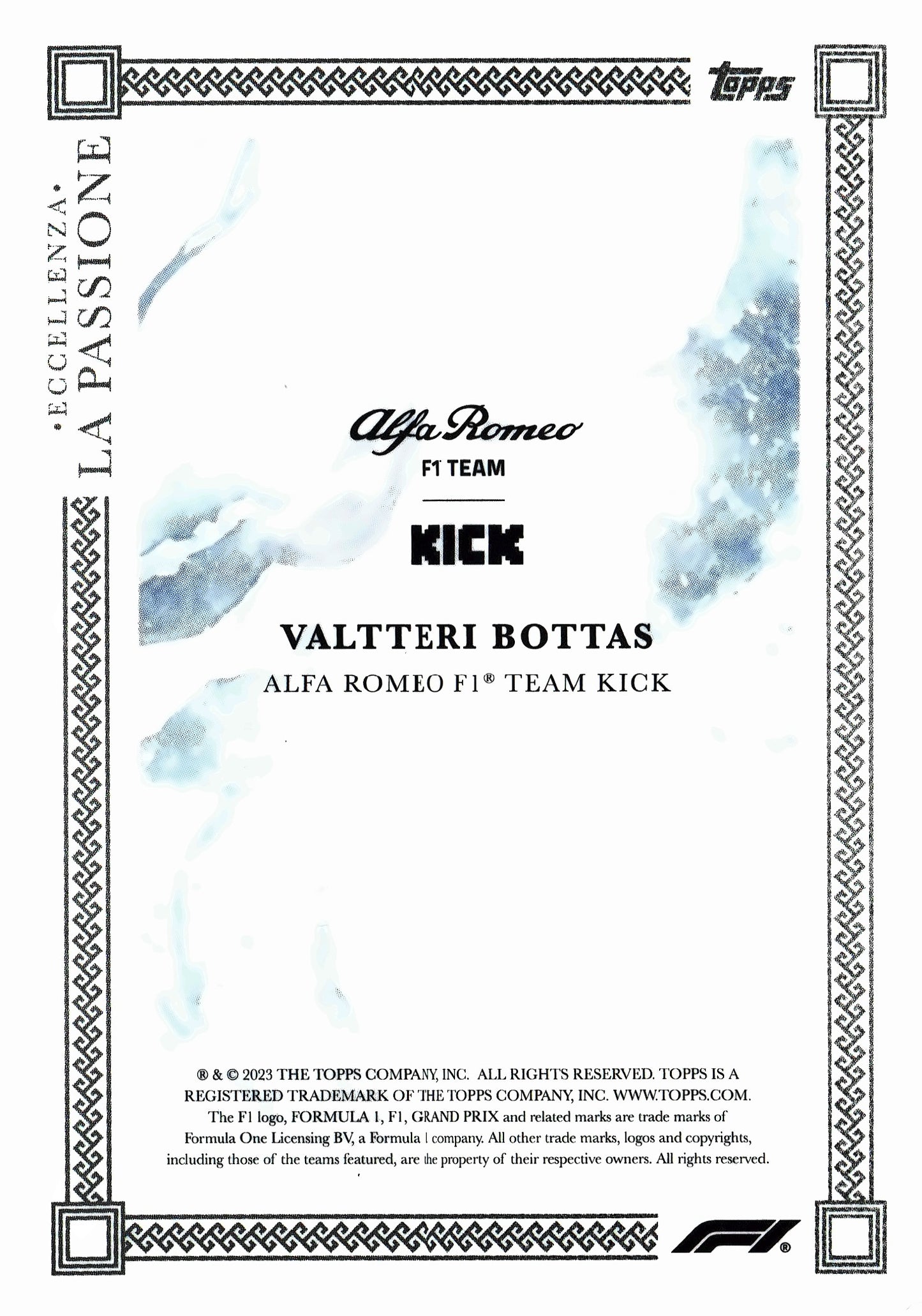 2023 Topps Eccellenza Formula 1 La Passione Blue /75 Valtteri Bottas Alfa Romeo