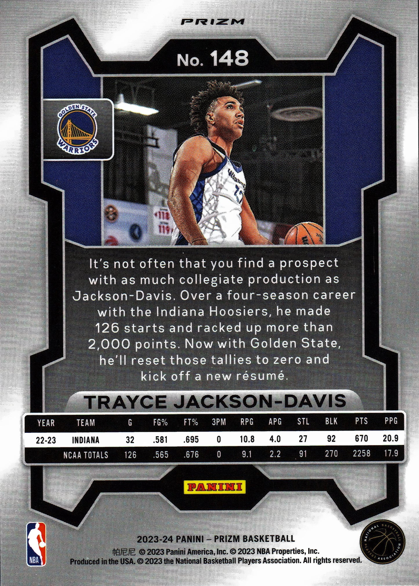 2023 Panini Prizm NBA Blue White Red Trayce Jackson-Davis RC #148 Golden State Warriors