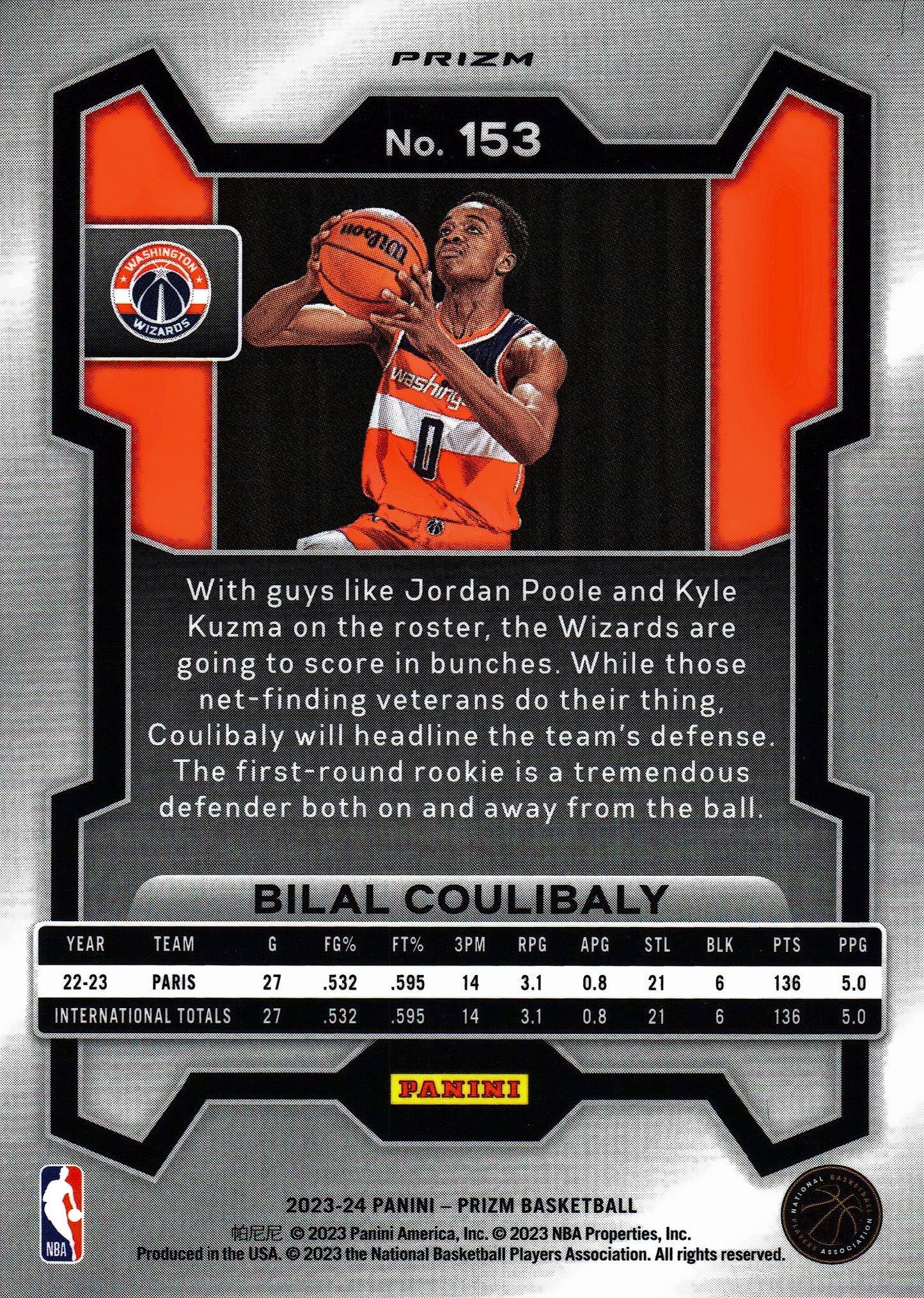 2023 Panini Prizm NBA Red Cracked Ice Bilal Coulibaly RC #153 Washington Wizards