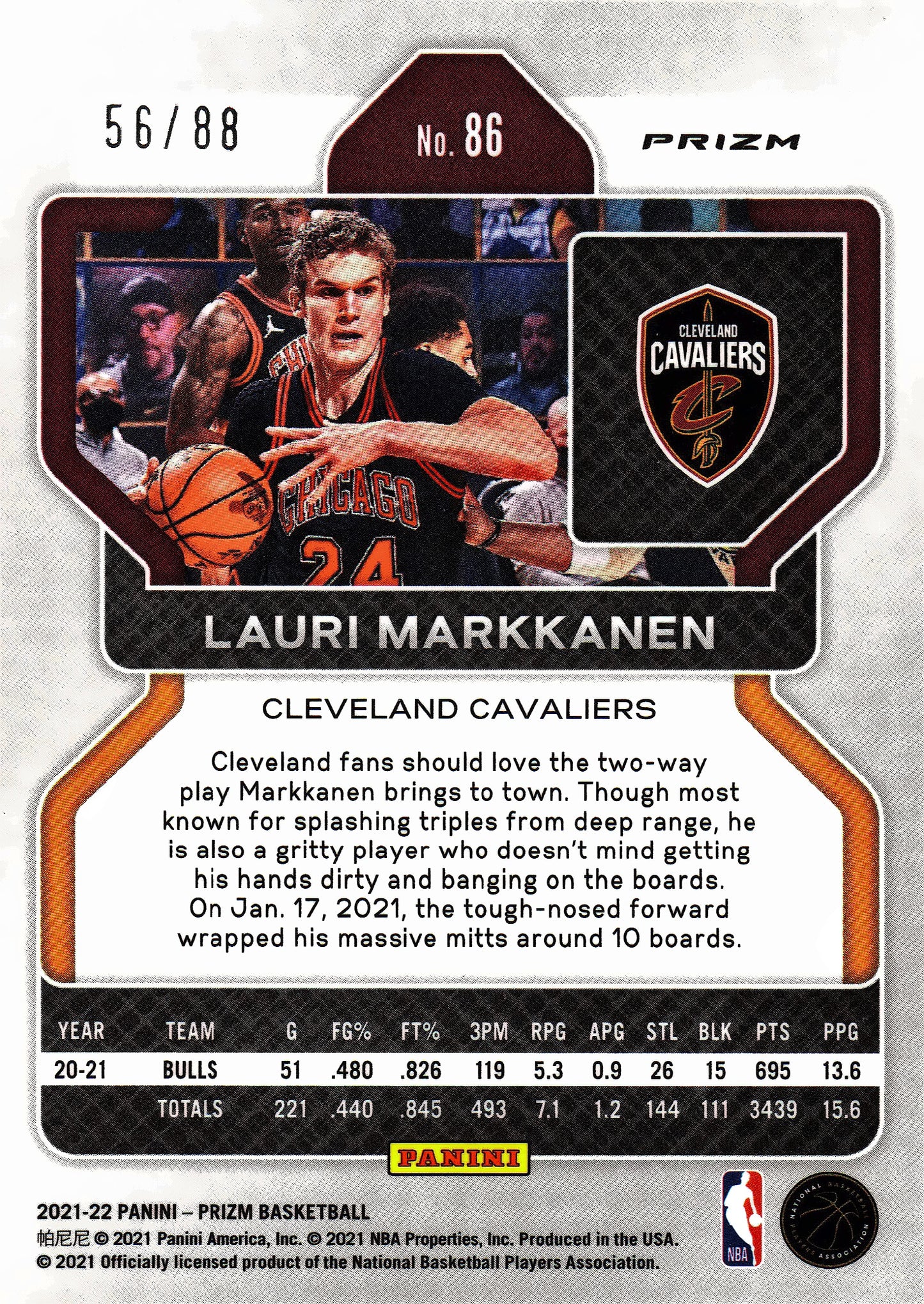 2021 Panini Prizm NBA Red Scope /88 Lauri Markkanen #86 Cleveland Cavaliers