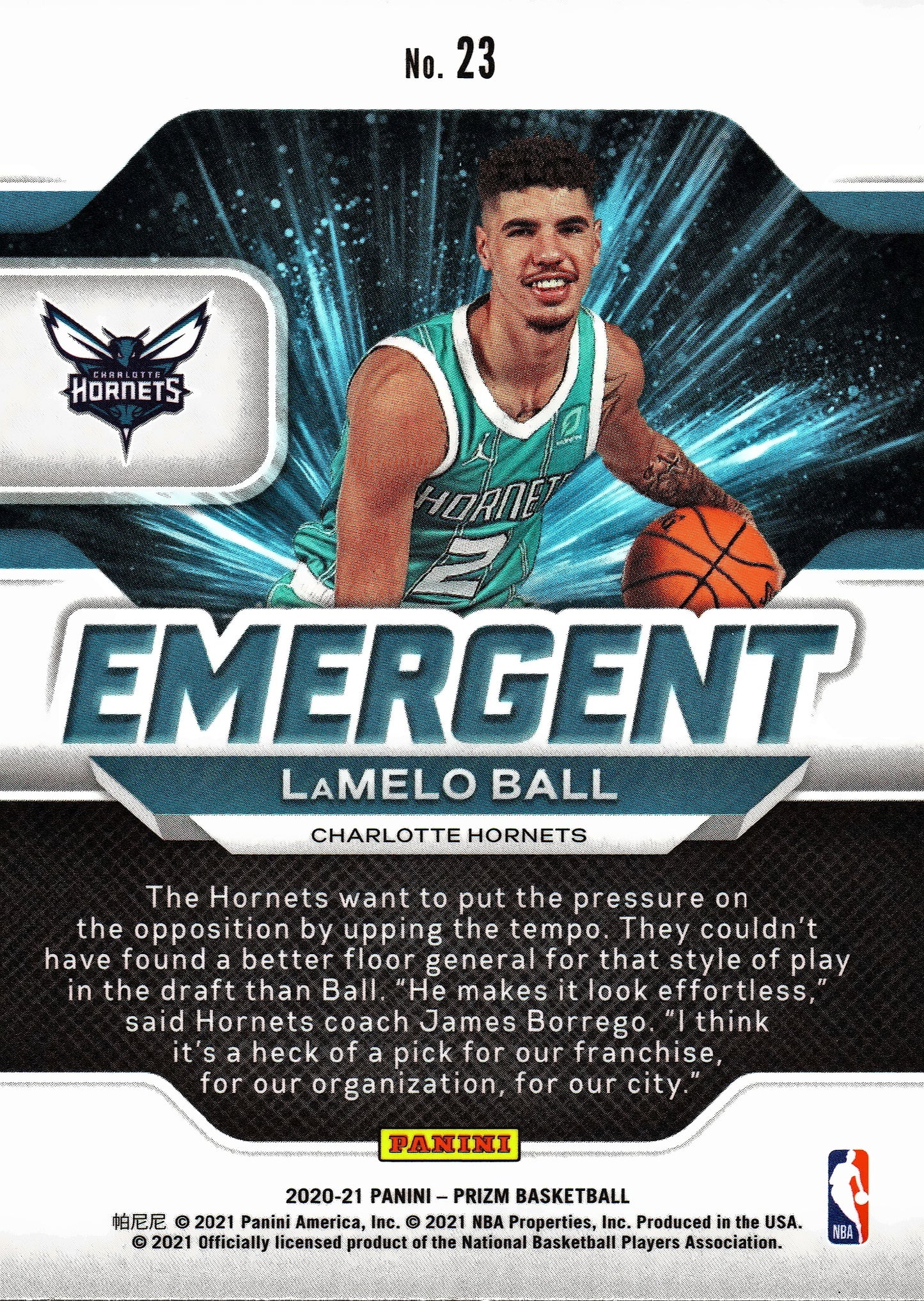 2020 Panini Prizm NBA Emergent RC LaMelo Ball #23 Charlotte Hornets