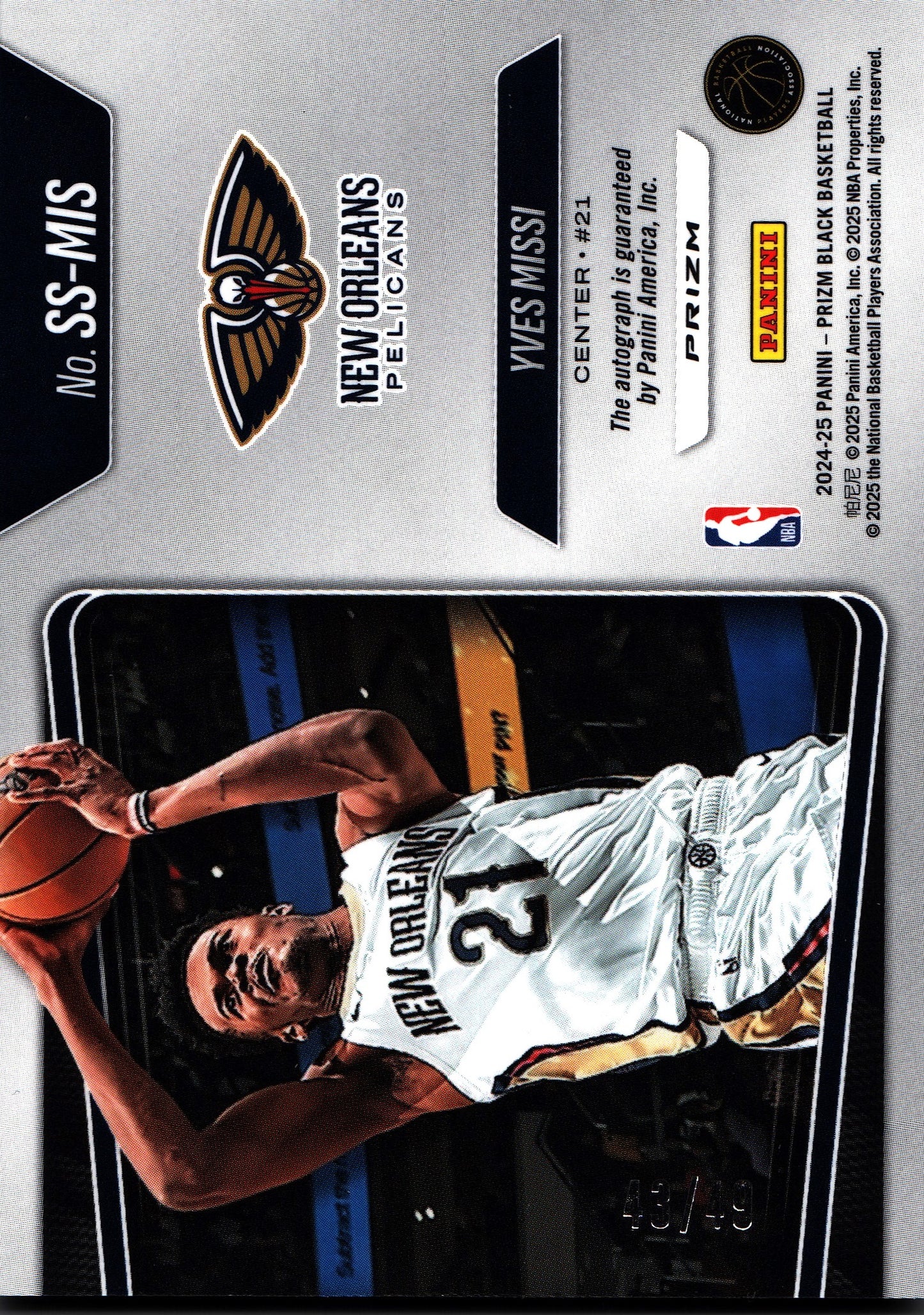 2024 Panini Prizm Black Yves Missi autograph Blue /49 #SS-MIS New Orleans Pelicans