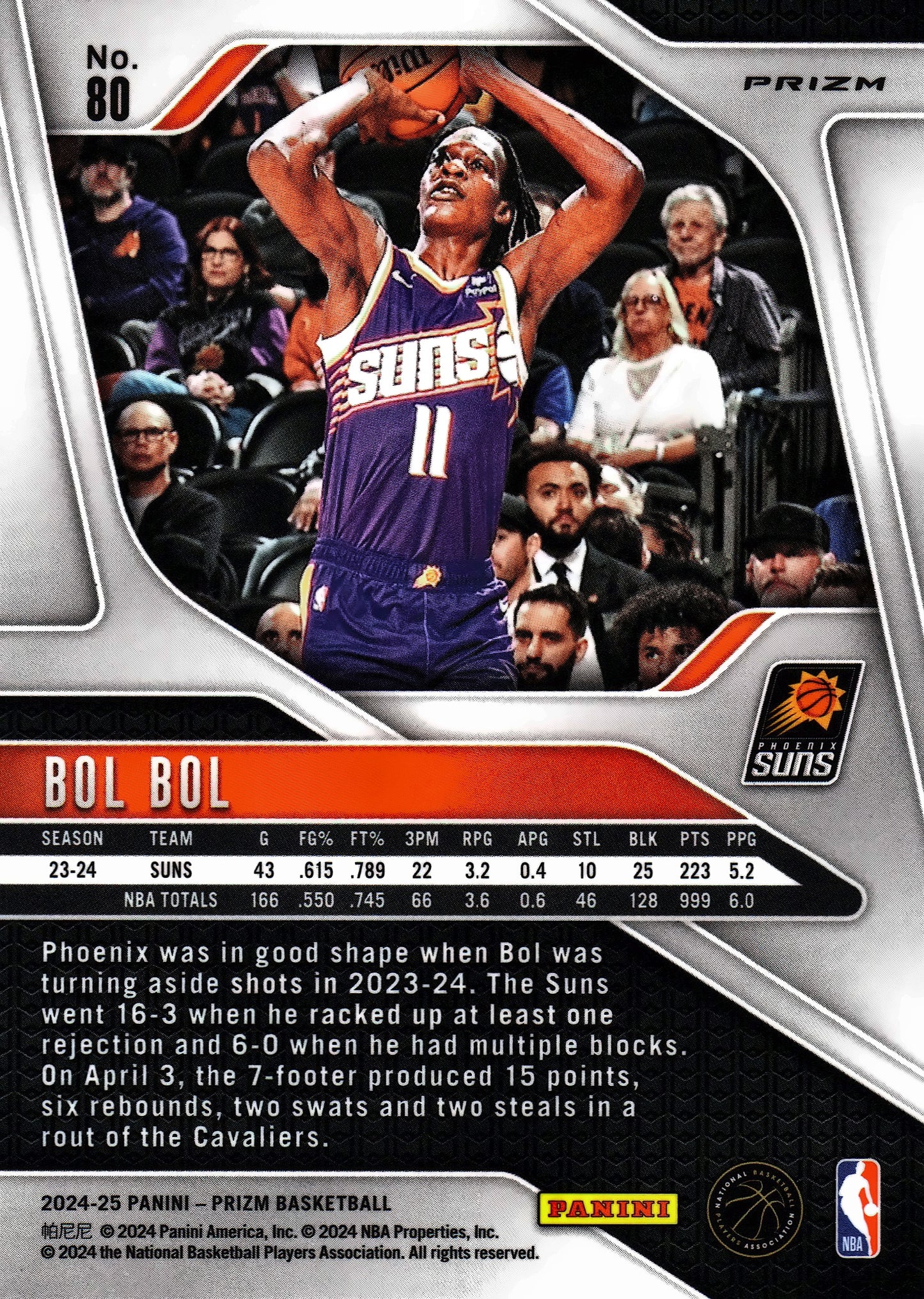 2024 Panini Prizm Silver Bol Bol #80 Phoenix Suns