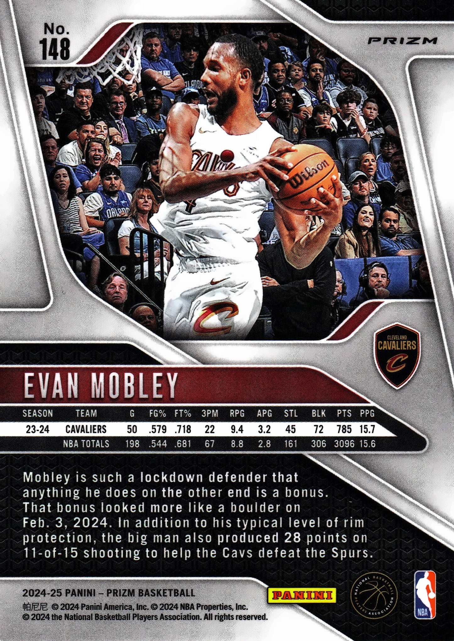 2024 Panini Prizm Silver Evan Mobley #148 Cleveland Cavaliers