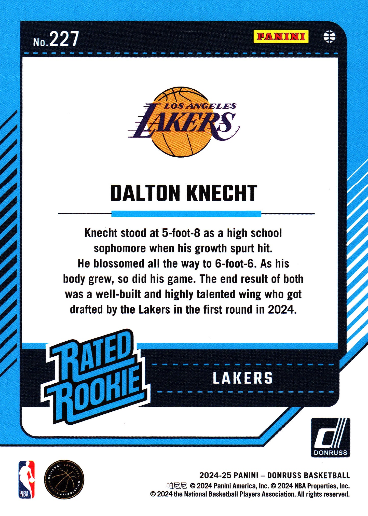 2024 Panini Donruss Red Lazer /99 Dalton Knecht #227 Los Angeles Lakers