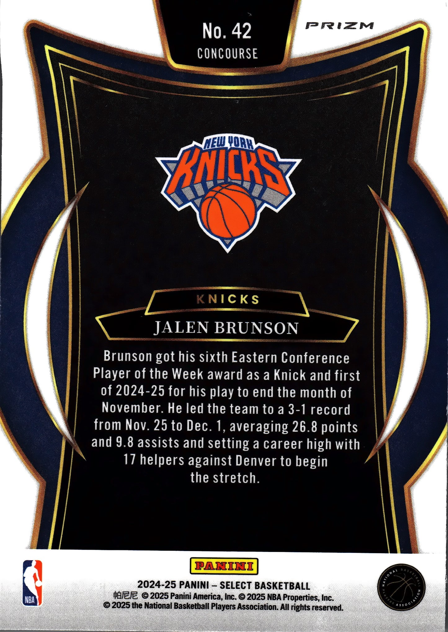 2024 Panini Select NBA Blue Prizm Concourse Jalen Brunson #42 New York Knicks