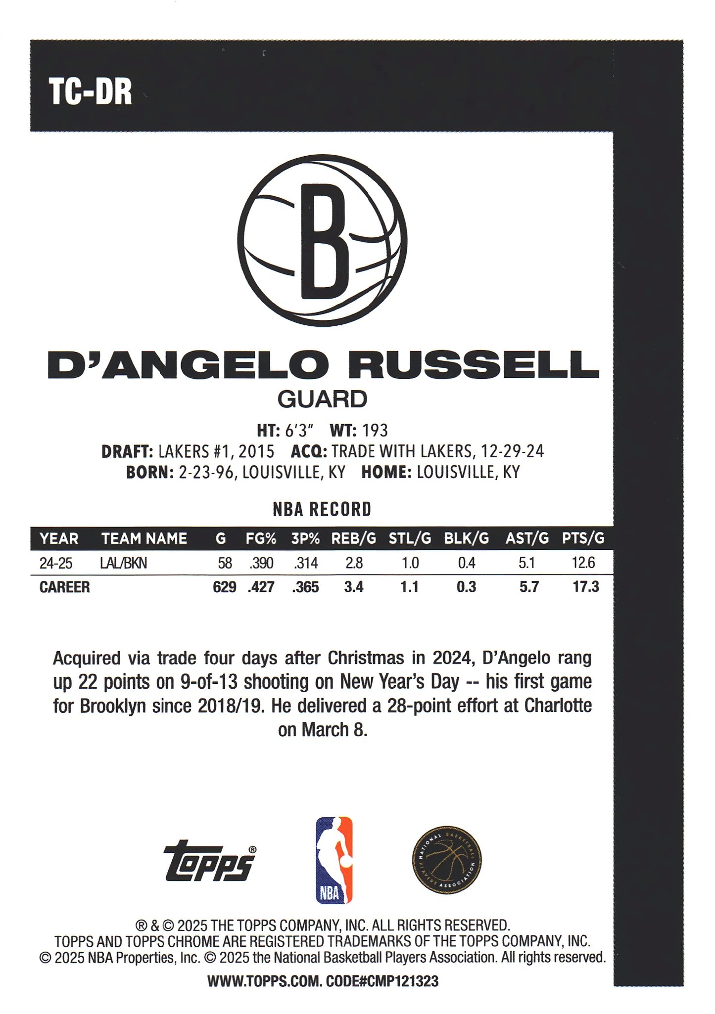 2025 Topps NBA 1980-81 Topps Chrome Mojo D'Angelo Russell #TC-DR Brooklyn Nets