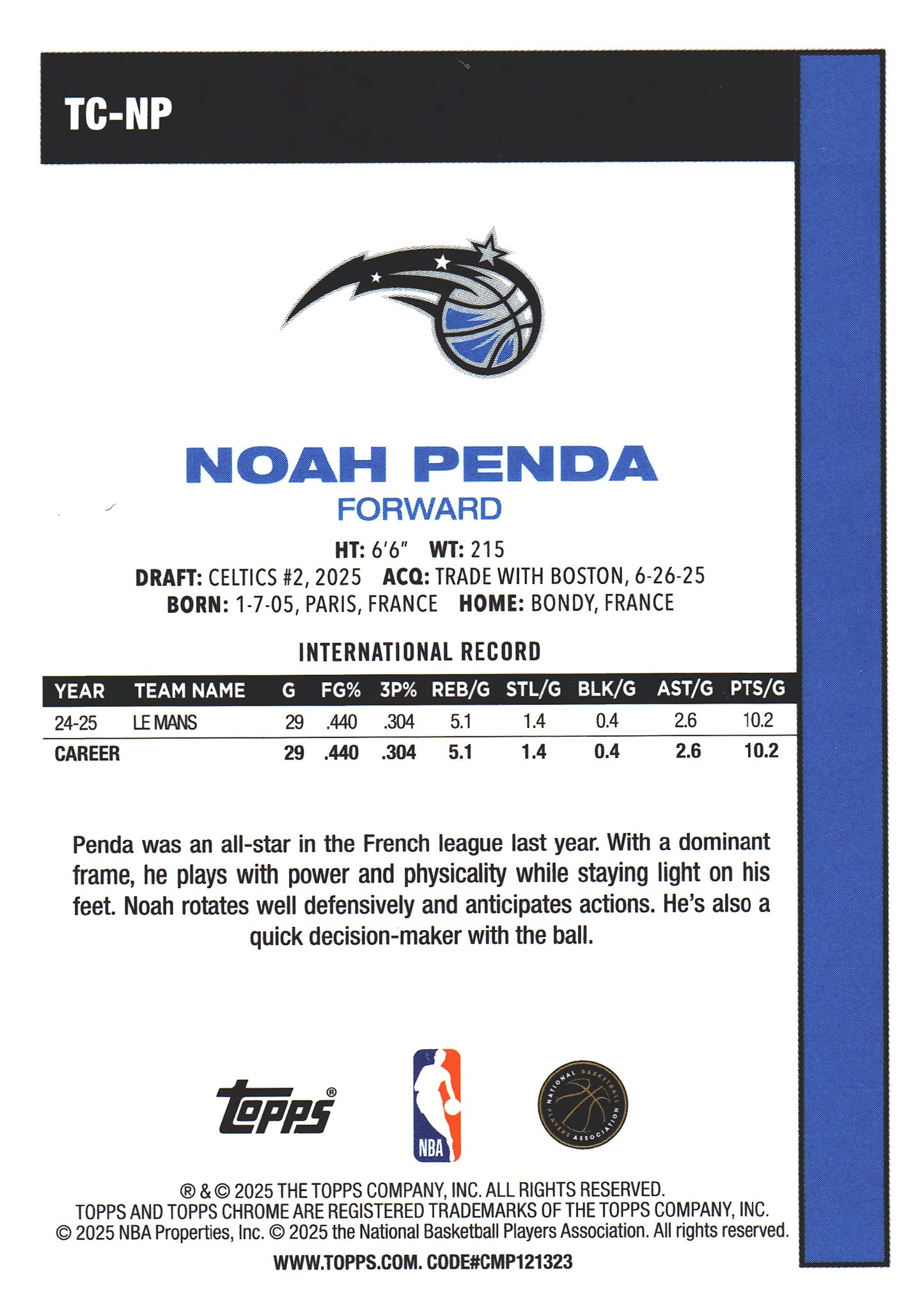 2025 Topps NBA 1980-81 Topps Chrome Mojo Noah Penda RC #TC-NP Orlando Magic