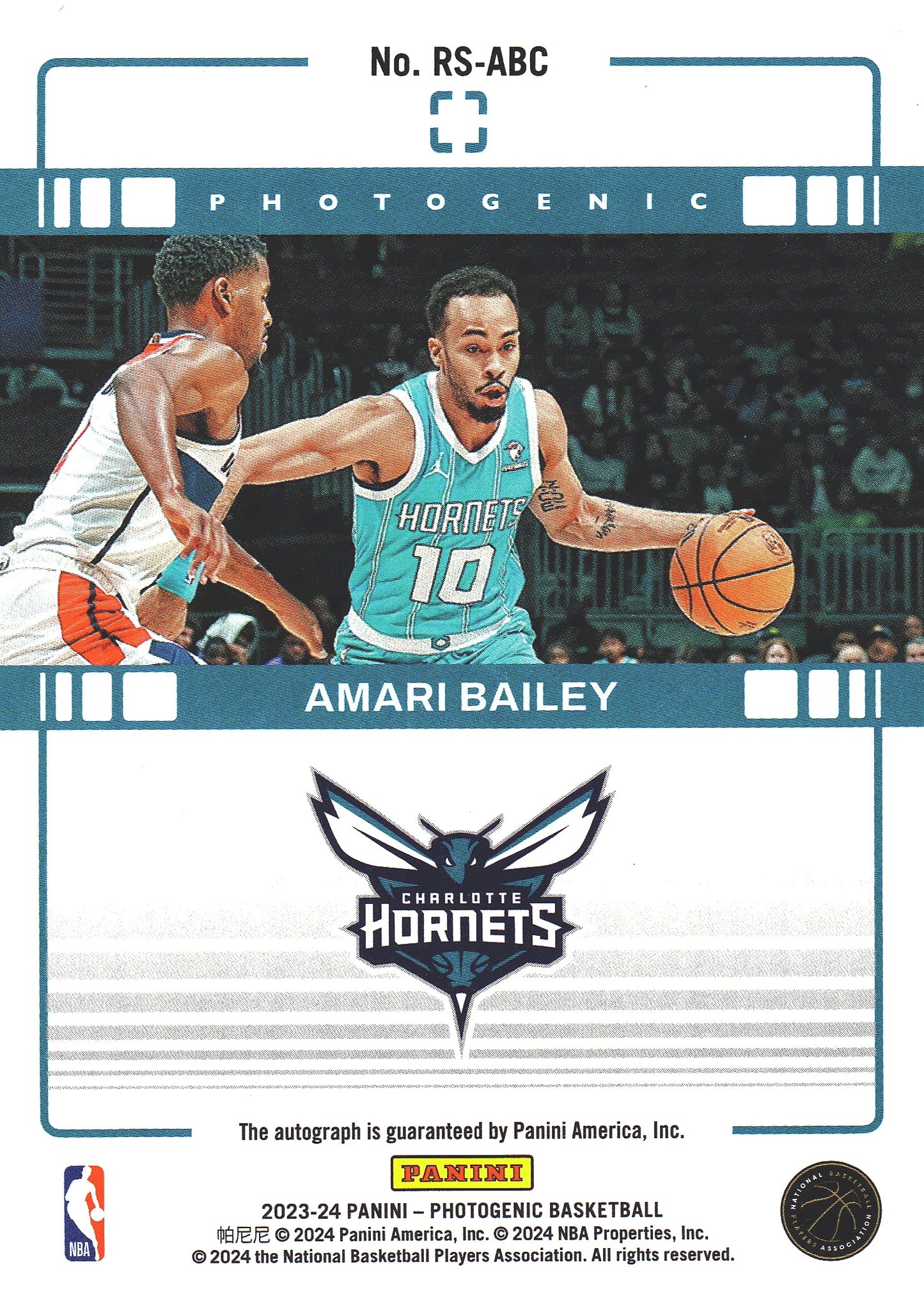 2023 Panini Photogenic Autograph /75 Amari Bailey RC #RS-ABC Charlotte Hornets